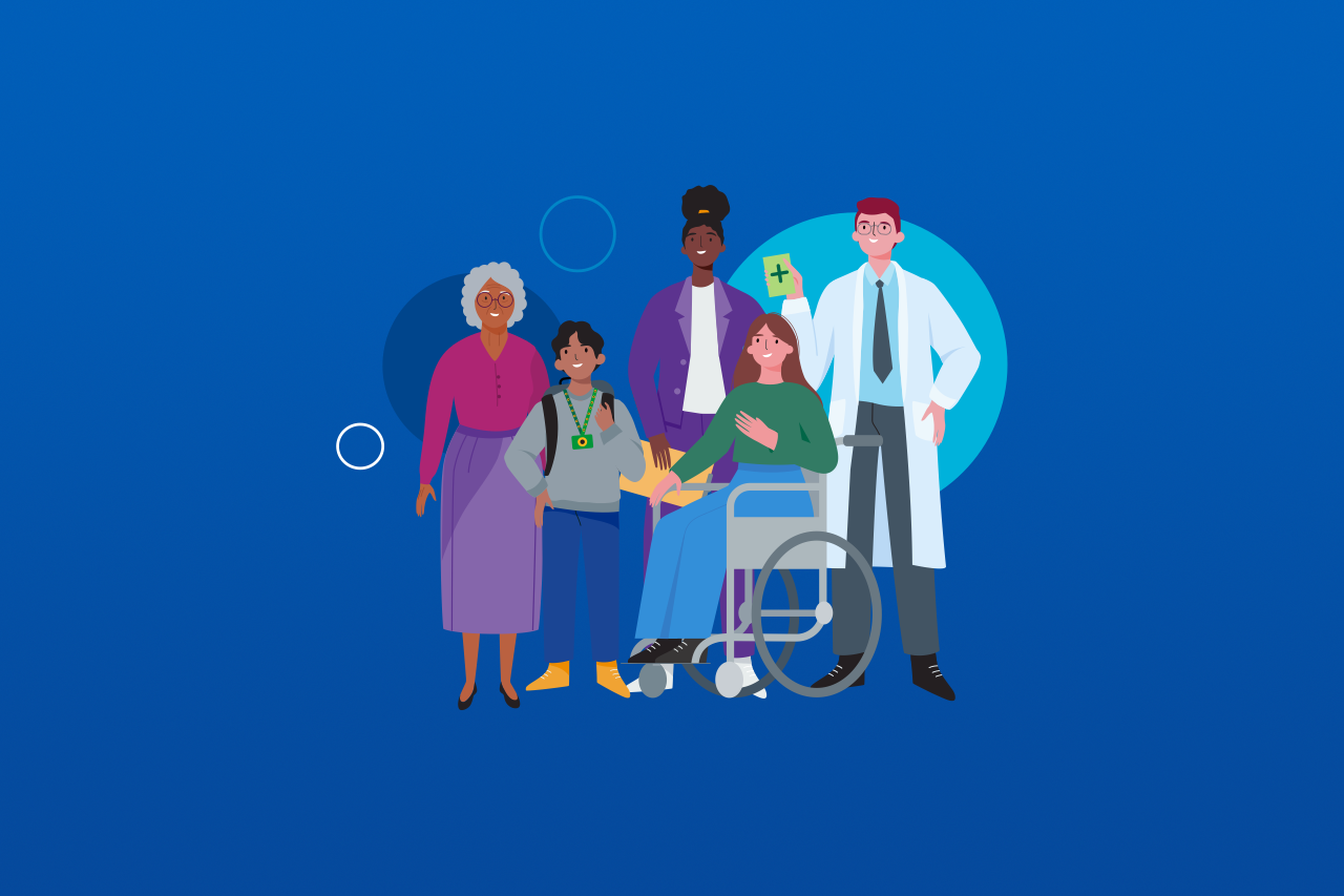 Illustration of a doctor and patients smiling