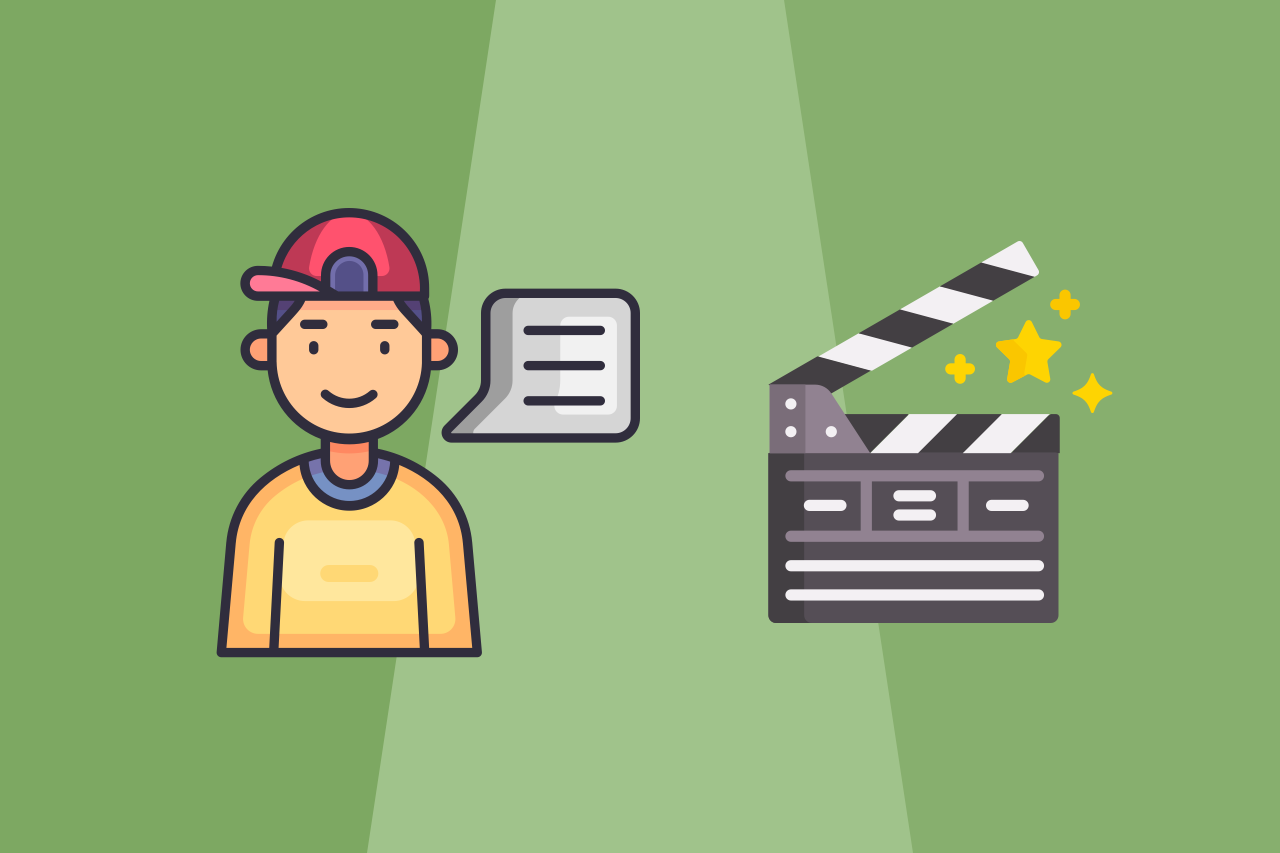 Illustration of a person speaking next to a clapperboard