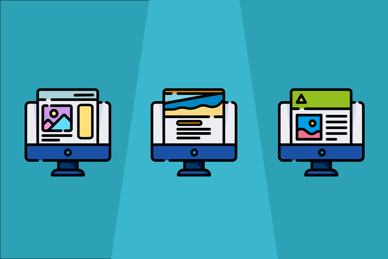Illustrations of three different computer screens