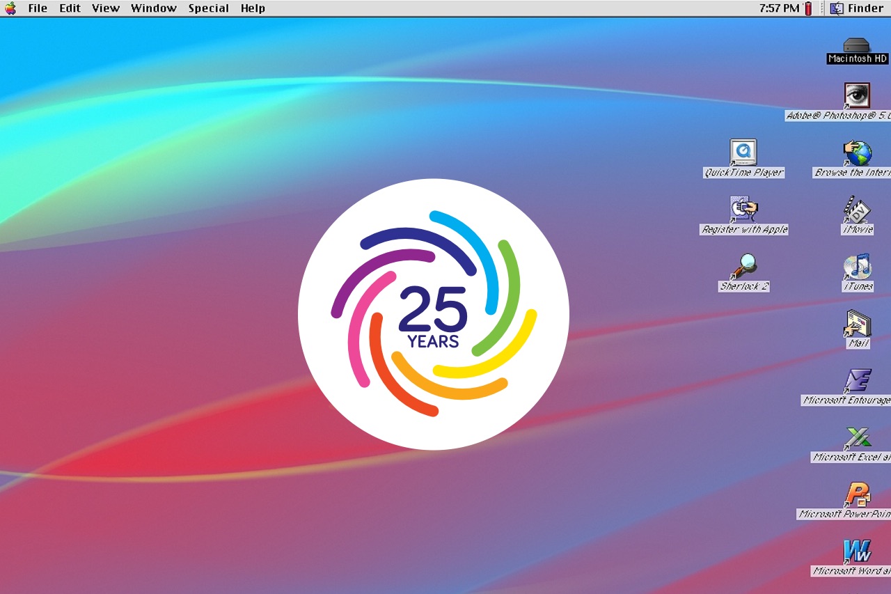 Volute 25 Years Anniversary logo over old mac desktop image
